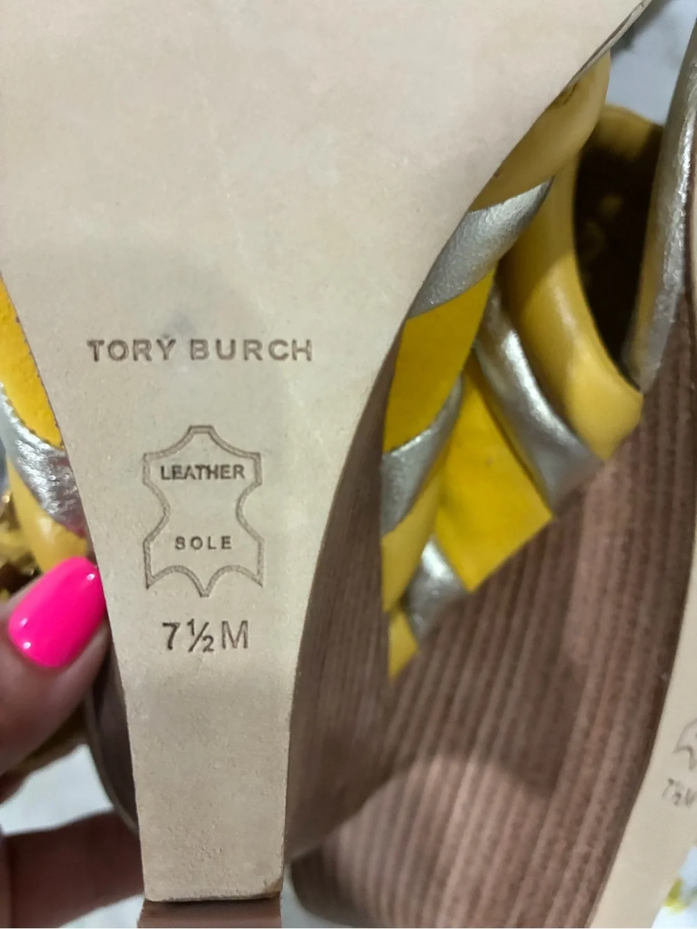 Tory Burch Yellow and Silver Padded Toe-Post Sandals